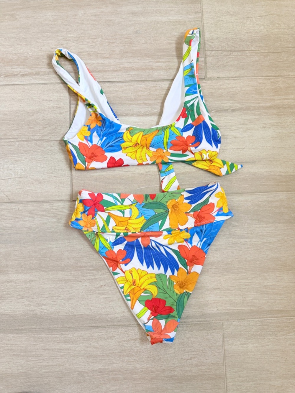 Hurley Tropical Floral Tie-Front Bikini - Blue, Yellow, Red, Green - Picture 5 of 6